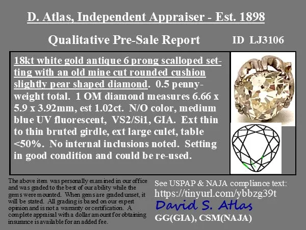 1.02ct Antique Pear Cut Buttercup Necklace