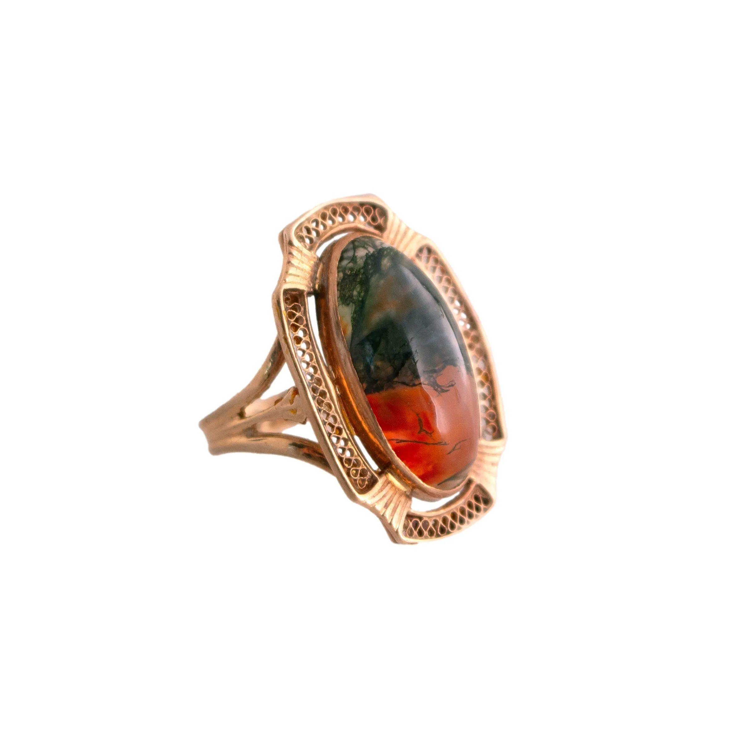 10K Gold Moss Agate Ring
