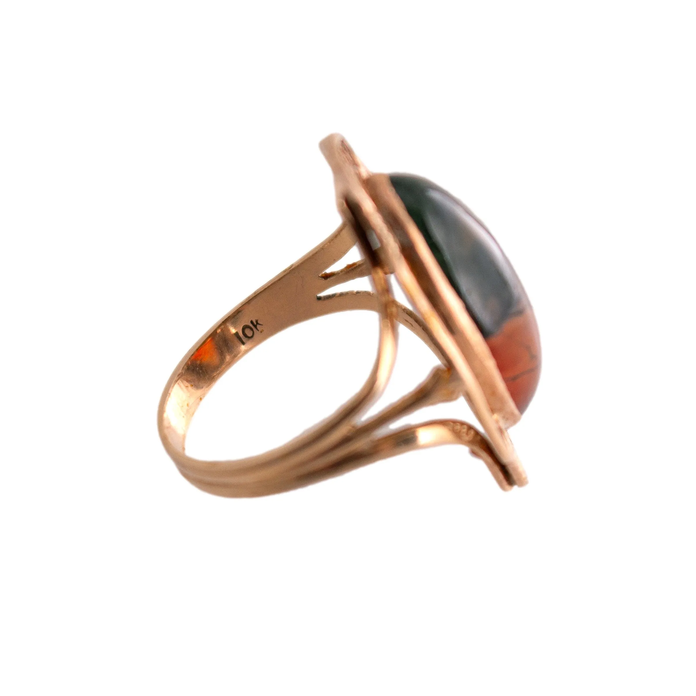 10K Gold Moss Agate Ring