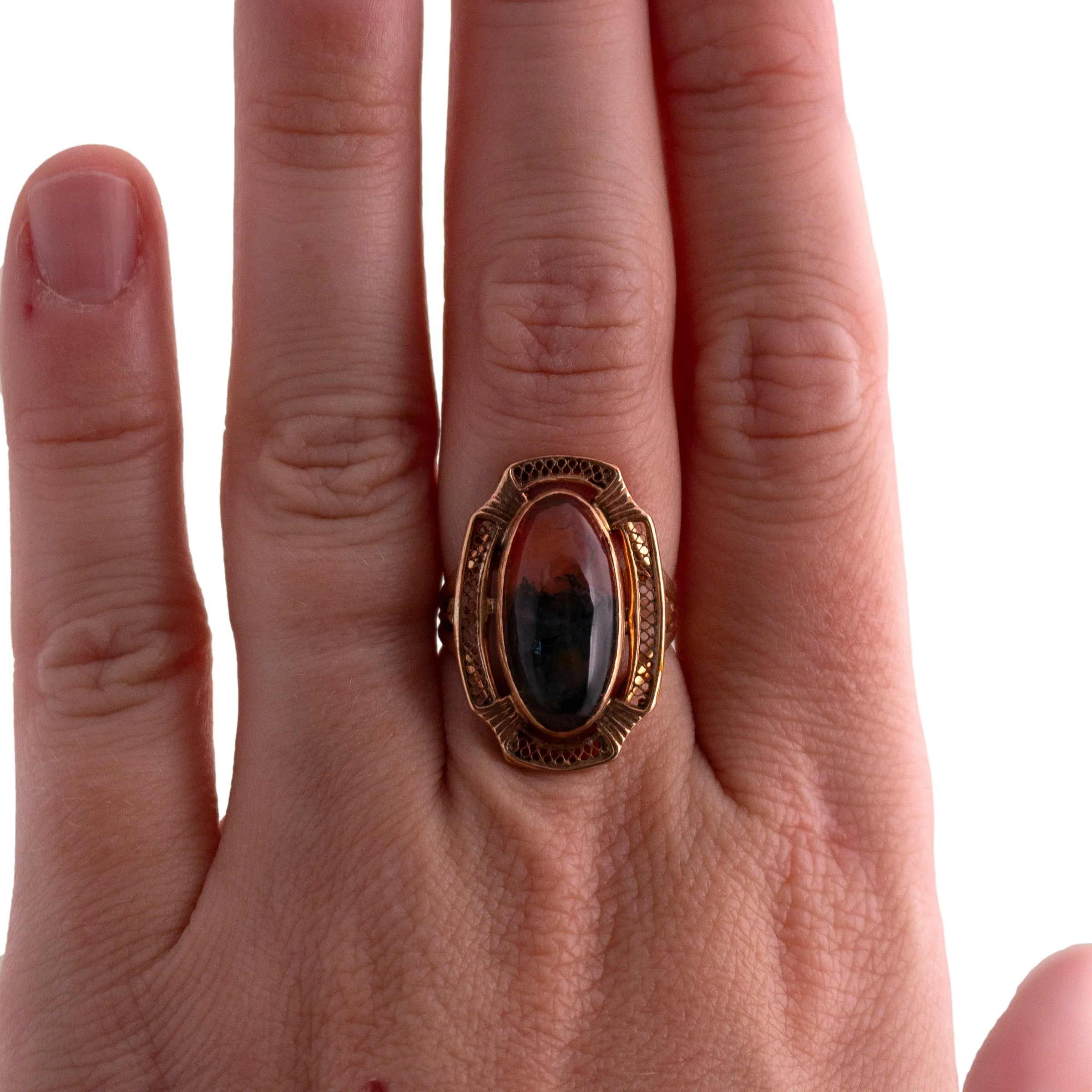 10K Gold Moss Agate Ring