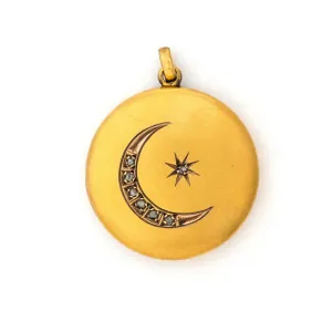 14k Gold & Diamond Crescent Moon Locket