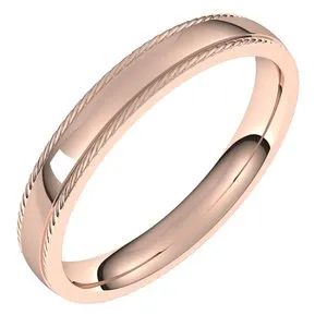 14K Rose 3 mm Rope Half Round Comfort Fit Band Size 7