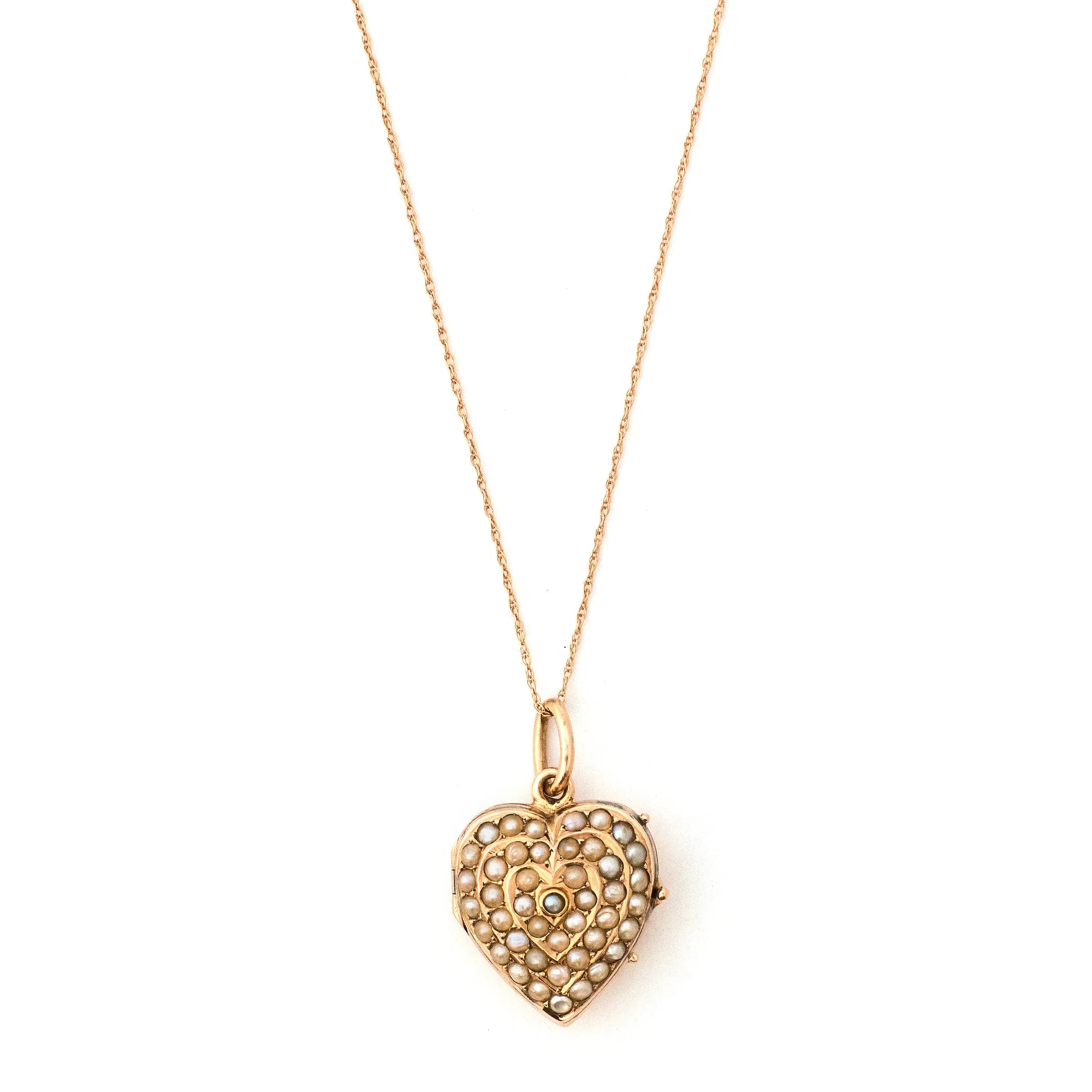 14K Rose Gold Victorian Pearl Heart Locket
