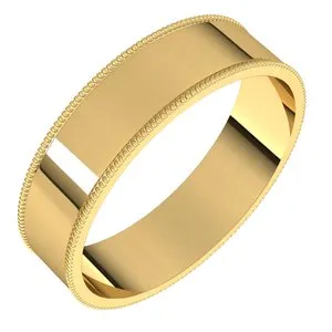 14K Yellow 5 mm Milgrain Flat Comfort Fit Band Size 10