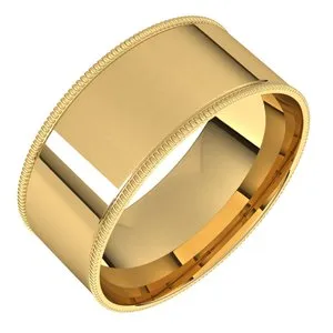 14K Yellow 8 mm Milgrain Flat Comfort Fit Band Size 10.5