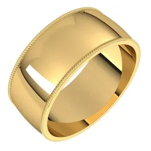 14K Yellow 8 mm Milgrain Half Round Light Band Size 9.5