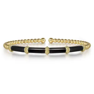 14K Yellow Gold Bujukan Beads Split Bangle with Black Enamel