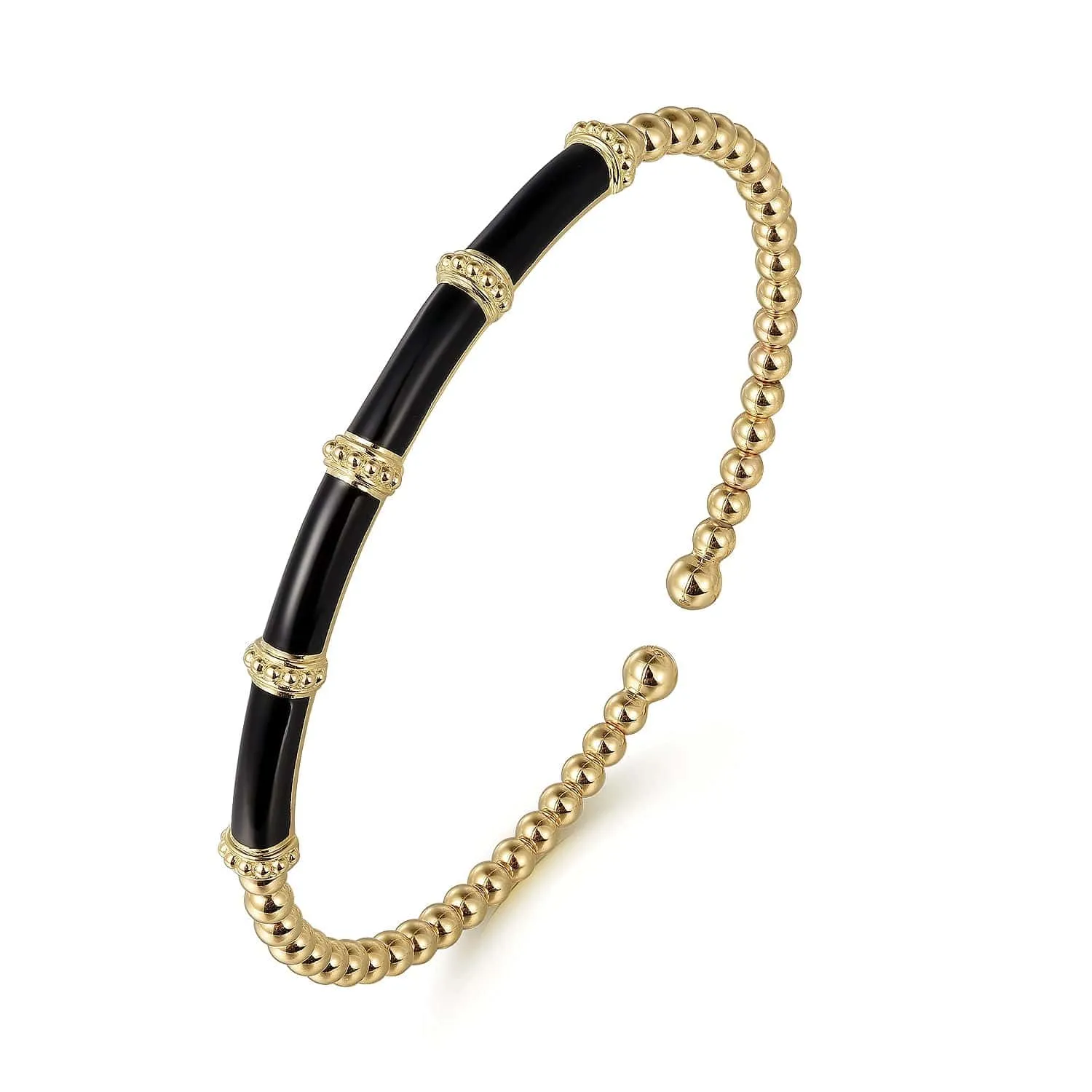 14K Yellow Gold Bujukan Beads Split Bangle with Black Enamel
