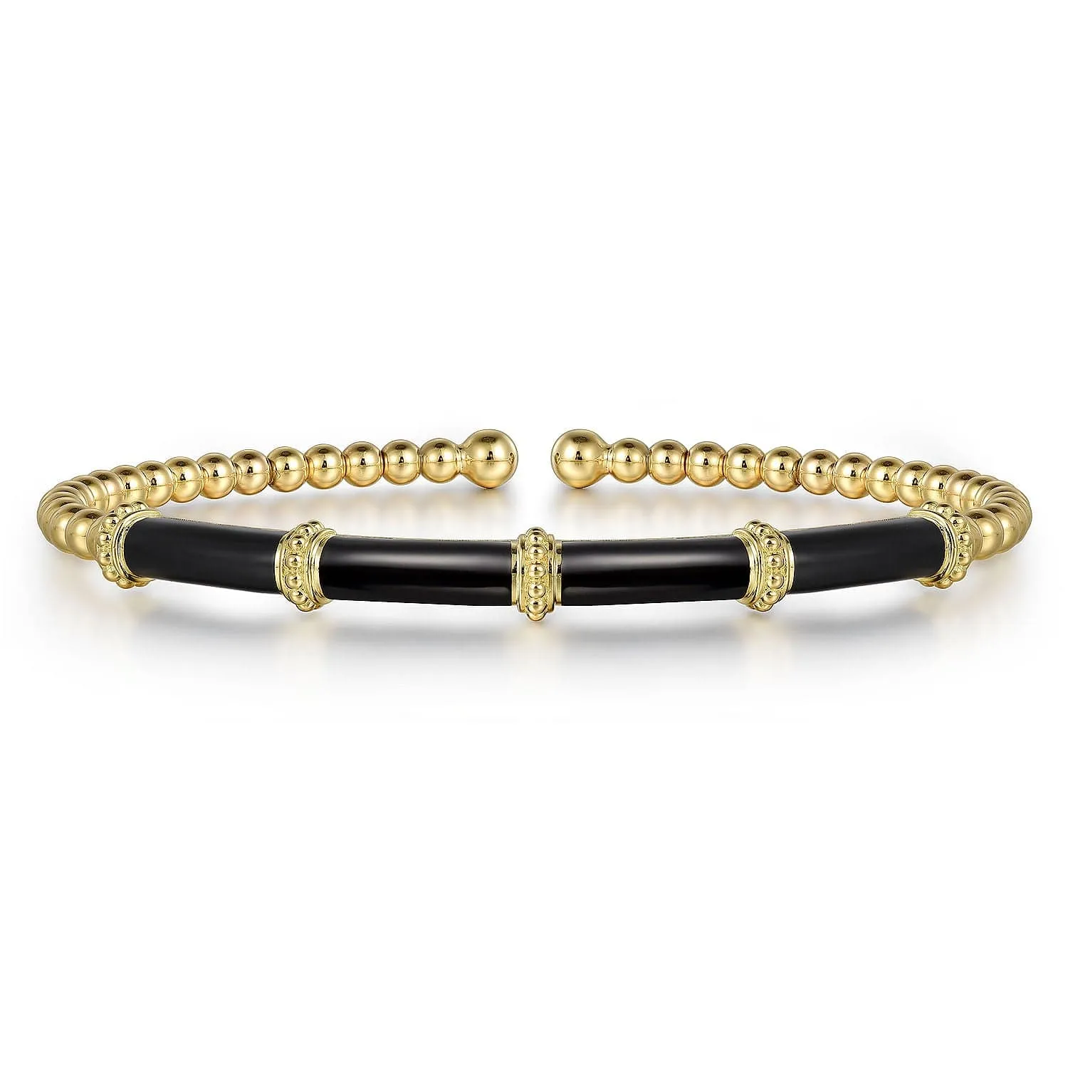 14K Yellow Gold Bujukan Beads Split Bangle with Black Enamel