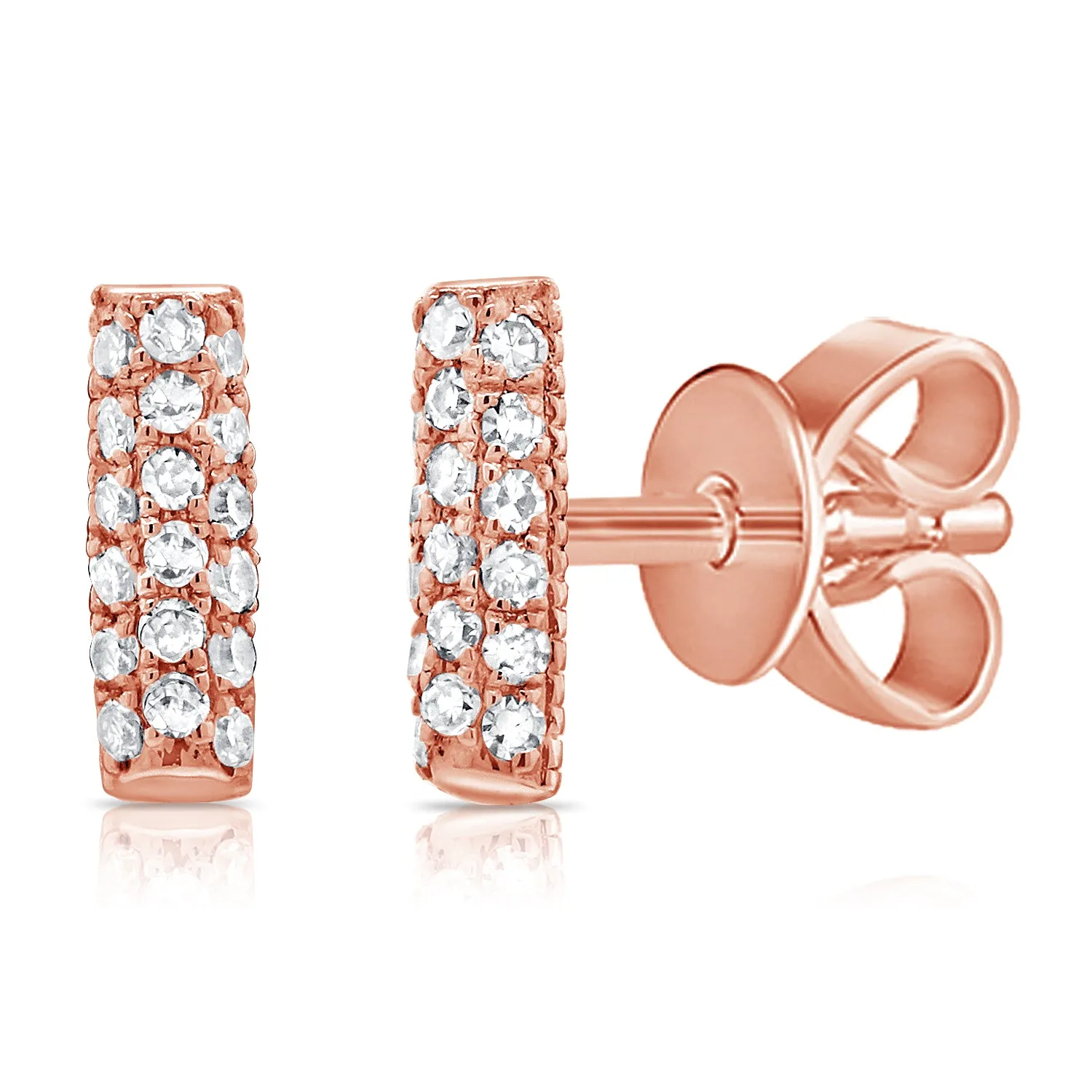 14K Yellow Gold Diamond Pave Mini Bar Earrings