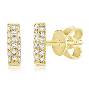 14K Yellow Gold Diamond Pave Mini Bar Earrings