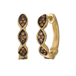14Kt Honey Gold Hoop Earrings with Brown Diamonds