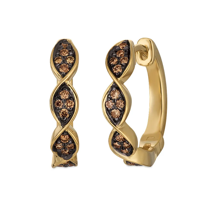 14Kt Honey Gold Hoop Earrings with Brown Diamonds