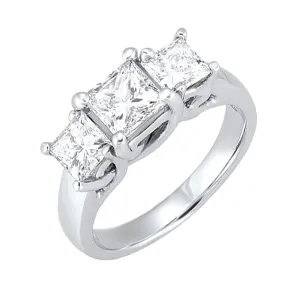 14KT White Gold & Diamond Classic Book 3 Stone Fashion Ring  - 2 ctw