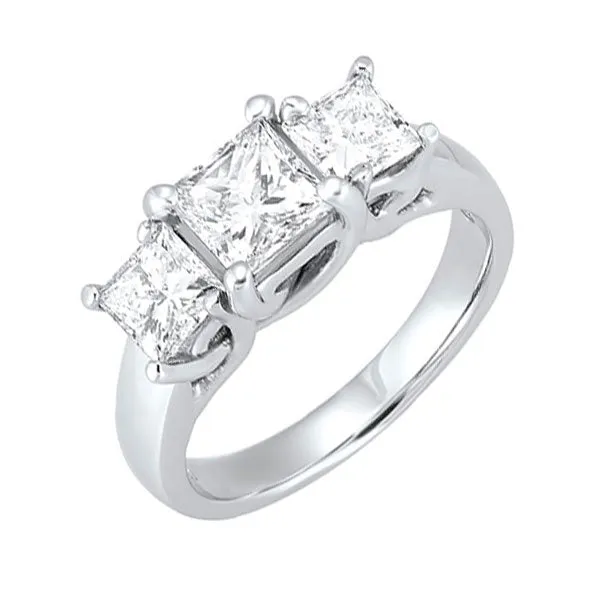 14KT White Gold & Diamond Classic Book 3 Stone Fashion Ring  - 2 ctw