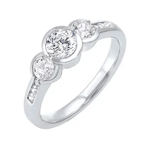 14KT White Gold & Diamond Classic Book 3 Stone Fashion Ring  - 3/4 ctw
