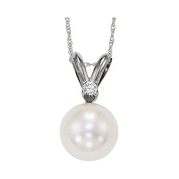 14KT White Gold & Diamond Classic Book Akoya Pearl Neckwear Pendant  - 1/10 ctw