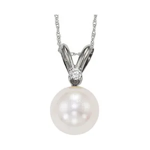 14KT White Gold & Diamond Classic Book Akoya Pearl Neckwear Pendant  - 1/10 ctw