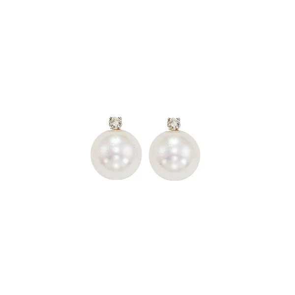 14KT White Gold & Diamond Classic Book Akoya Pearl Stud Earrings  - 1/10 ctw