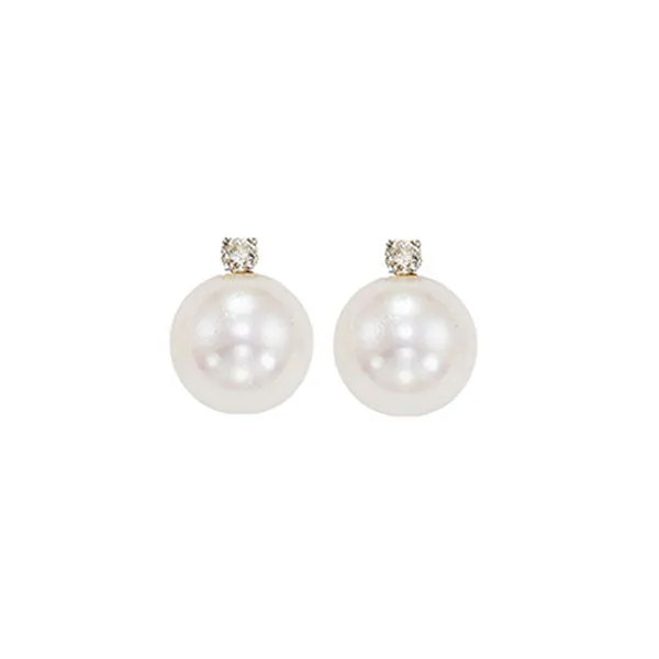 14KT White Gold & Diamond Classic Book Akoya Pearl Stud Earrings  - 1/10 ctw
