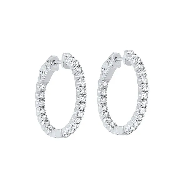 14KT White Gold & Diamond Classic Book Hoop Fashion Earrings  - 1-1/2 ctw
