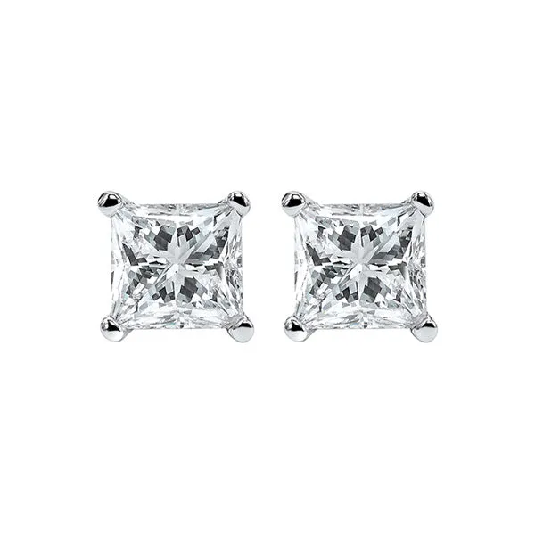 14KT White Gold & Diamond Classic Book Pricess Cut Stud Earrings  - 2 ctw