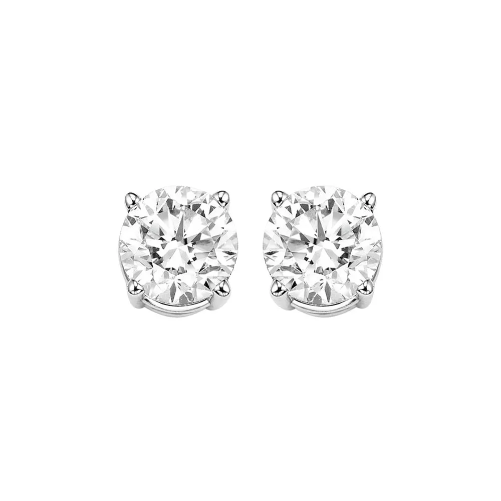14KT White Gold & Diamond Solitaire Stud Earring - 1     ctw
