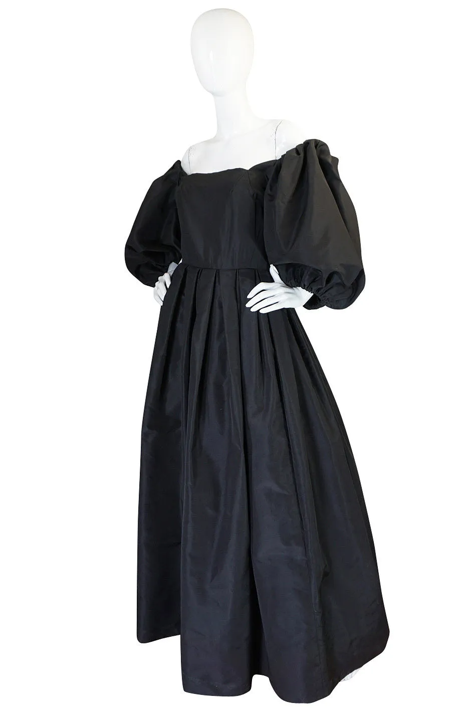 1960s Dramatic Black Silk Taffeta Pauline Trigere Gown