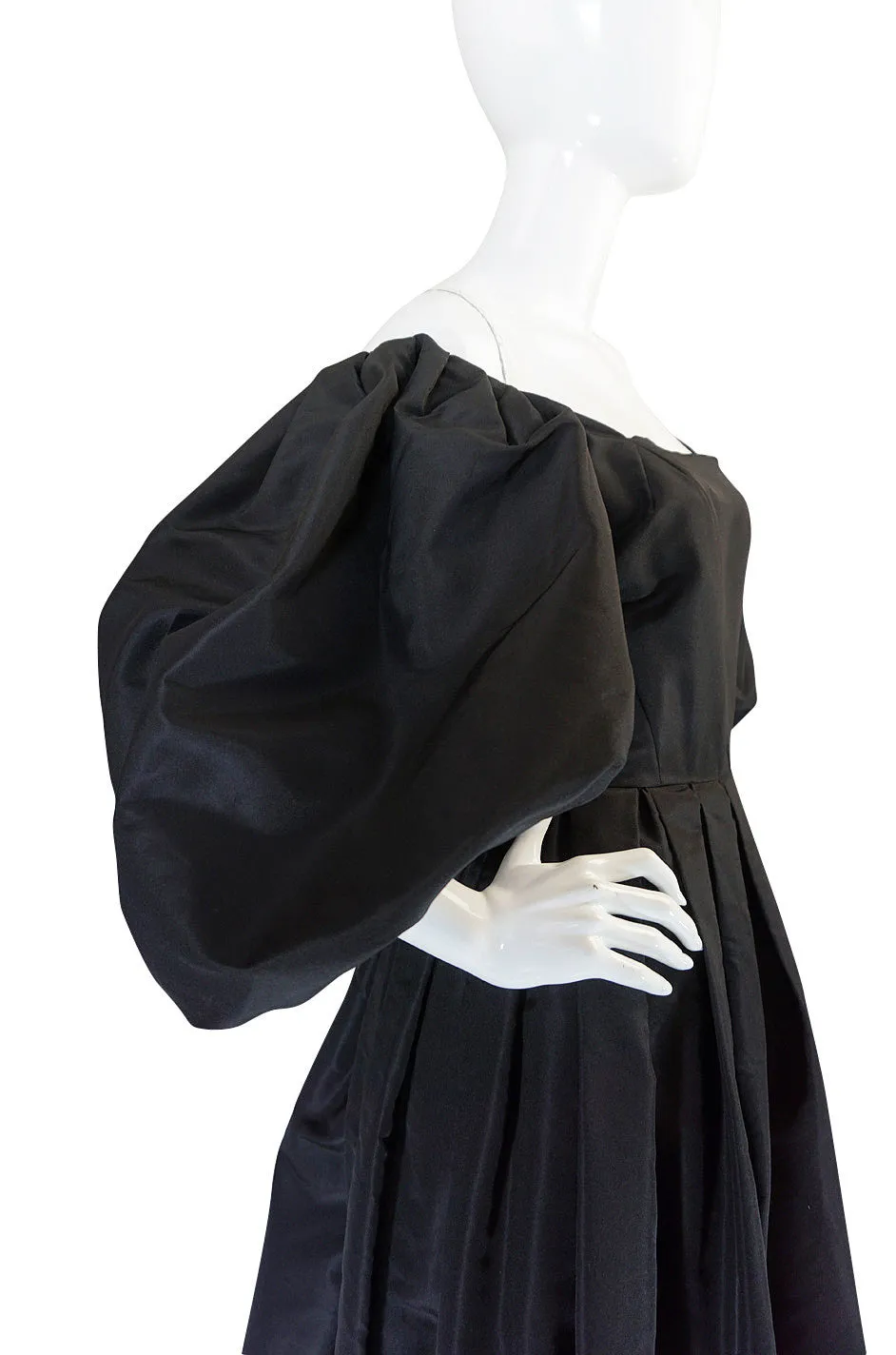 1960s Dramatic Black Silk Taffeta Pauline Trigere Gown