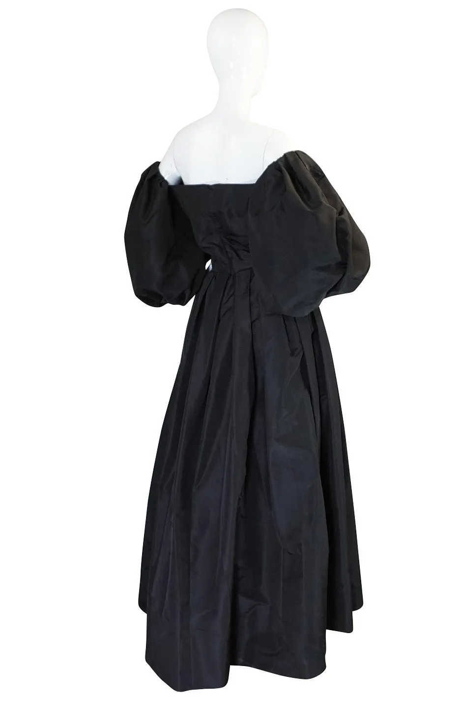 1960s Dramatic Black Silk Taffeta Pauline Trigere Gown