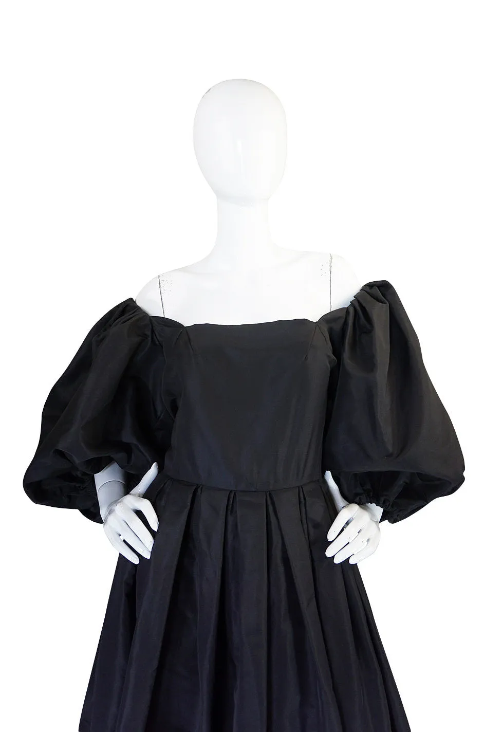 1960s Dramatic Black Silk Taffeta Pauline Trigere Gown