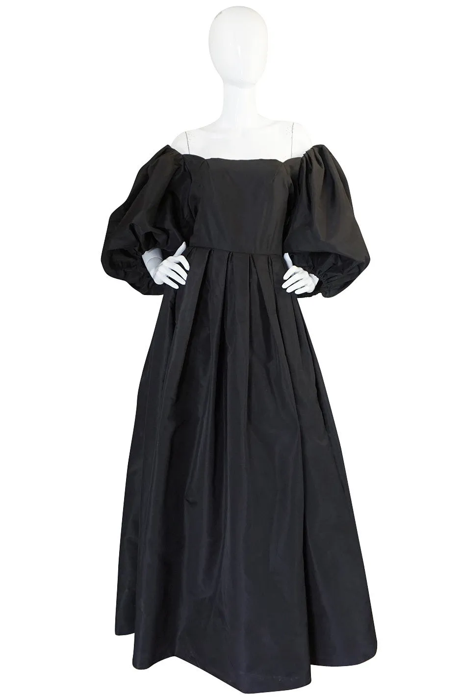 1960s Dramatic Black Silk Taffeta Pauline Trigere Gown