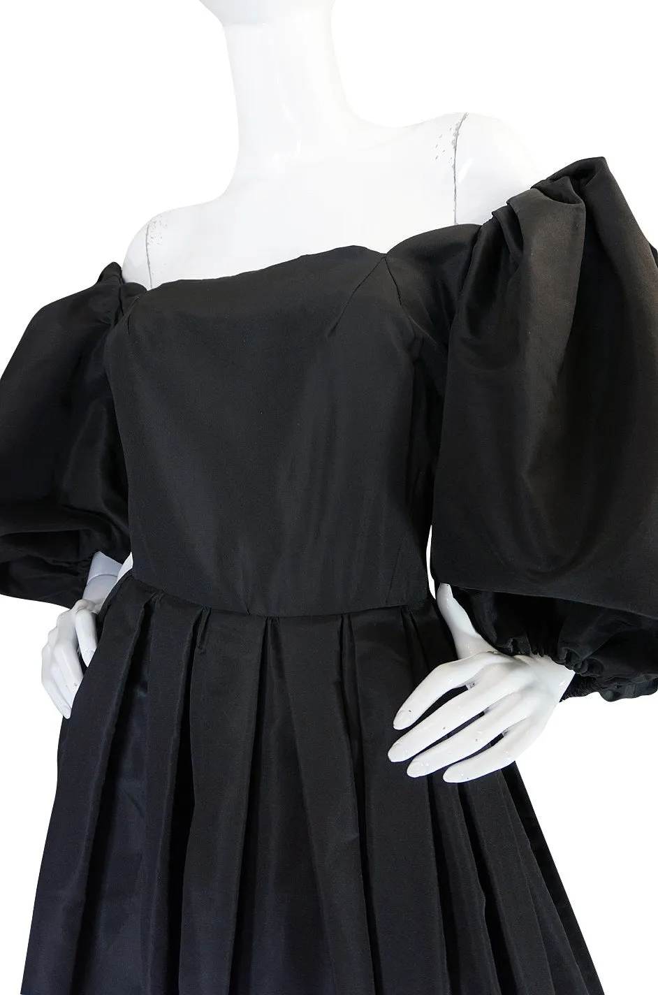 1960s Dramatic Black Silk Taffeta Pauline Trigere Gown