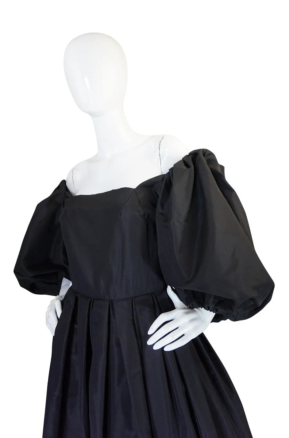 1960s Dramatic Black Silk Taffeta Pauline Trigere Gown