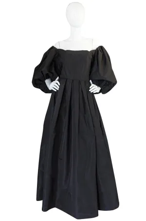 1960s Dramatic Black Silk Taffeta Pauline Trigere Gown