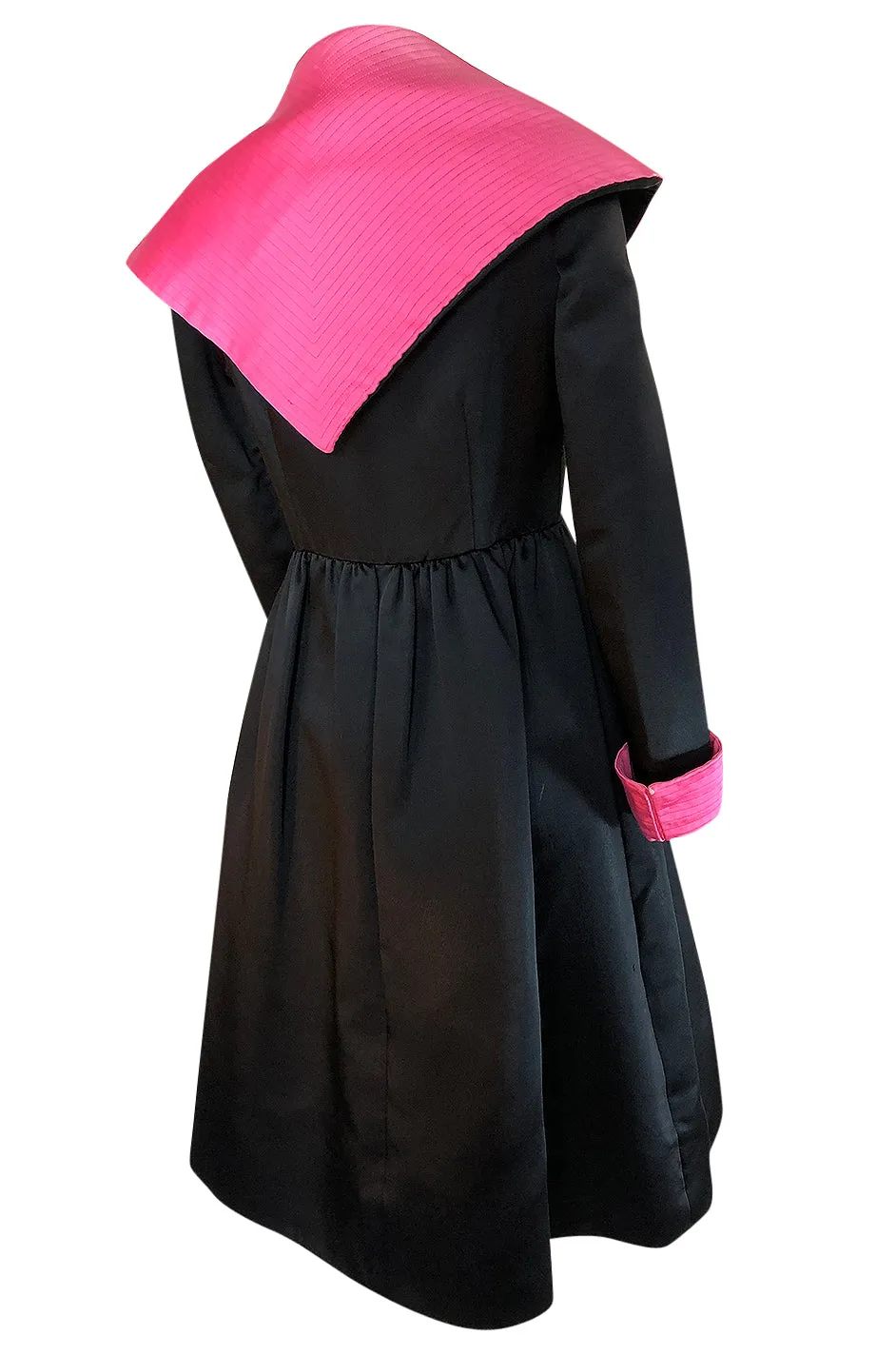 1960s Geoffrey Beene Fitted Pink Collar & Cuffs Black Coat Dress