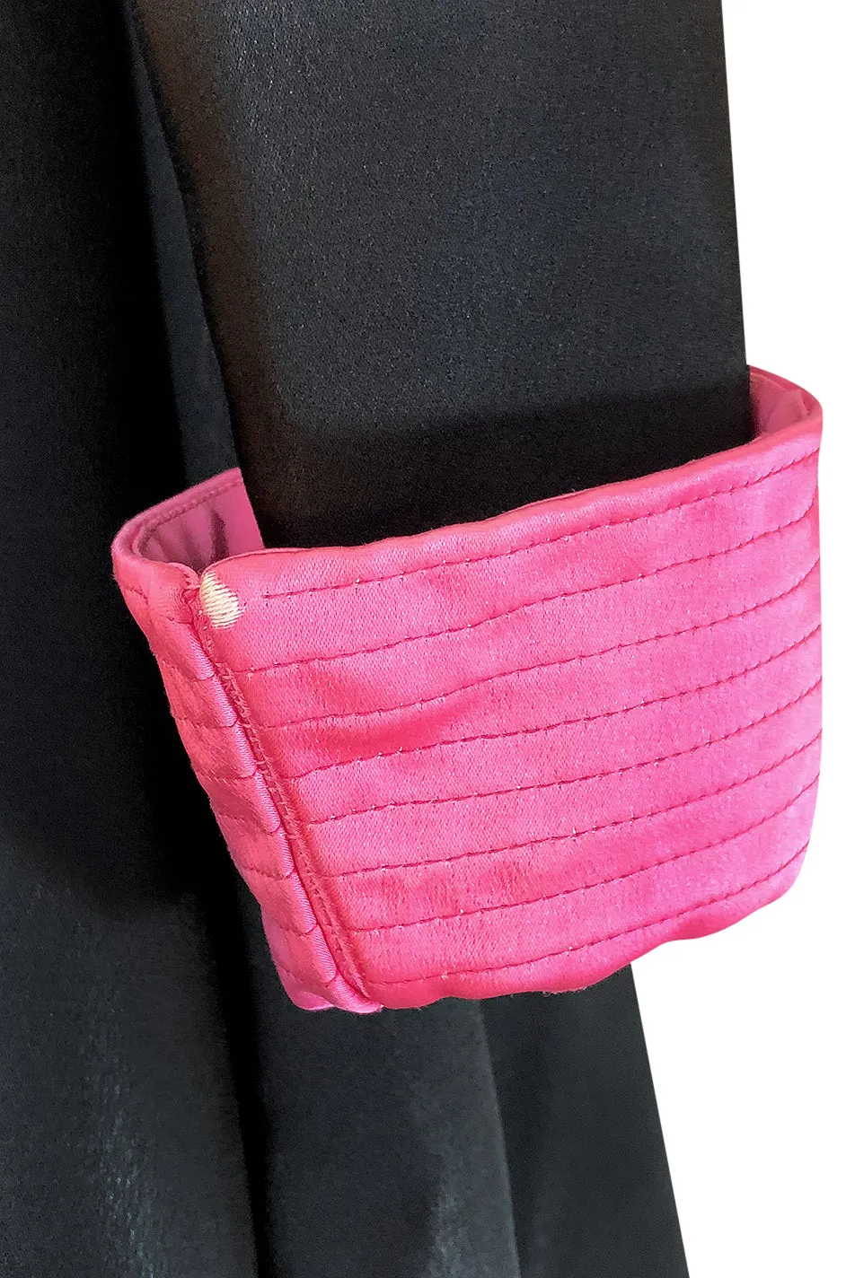 1960s Geoffrey Beene Fitted Pink Collar & Cuffs Black Coat Dress