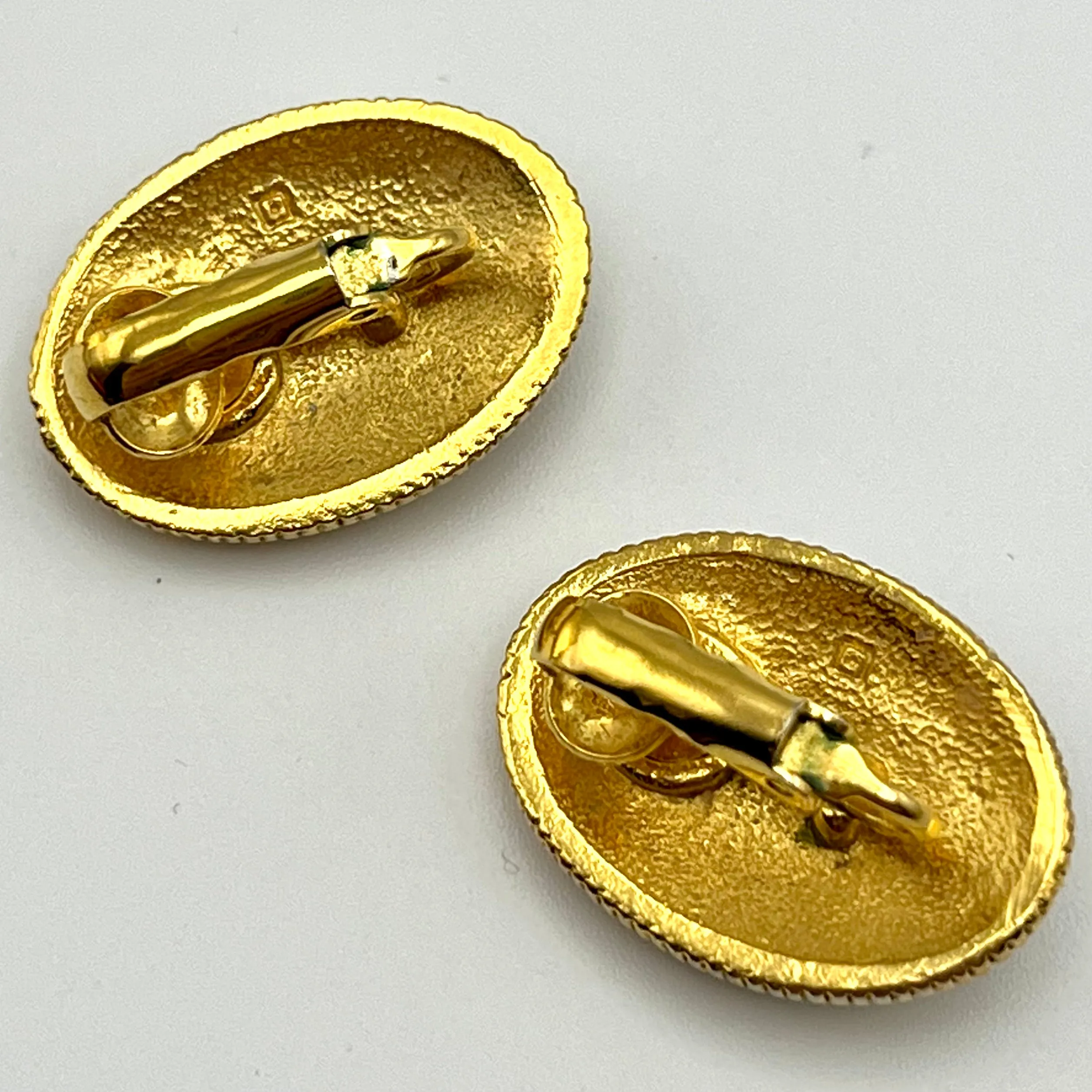 1960s Gold-Tone & Green Enamel Oval Earrings