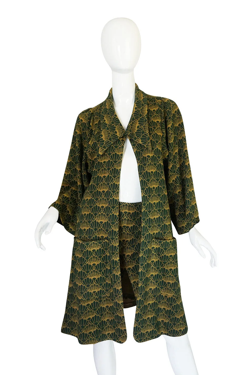1960s Print Jersey Knit Biba Skirt & Jacket Suit