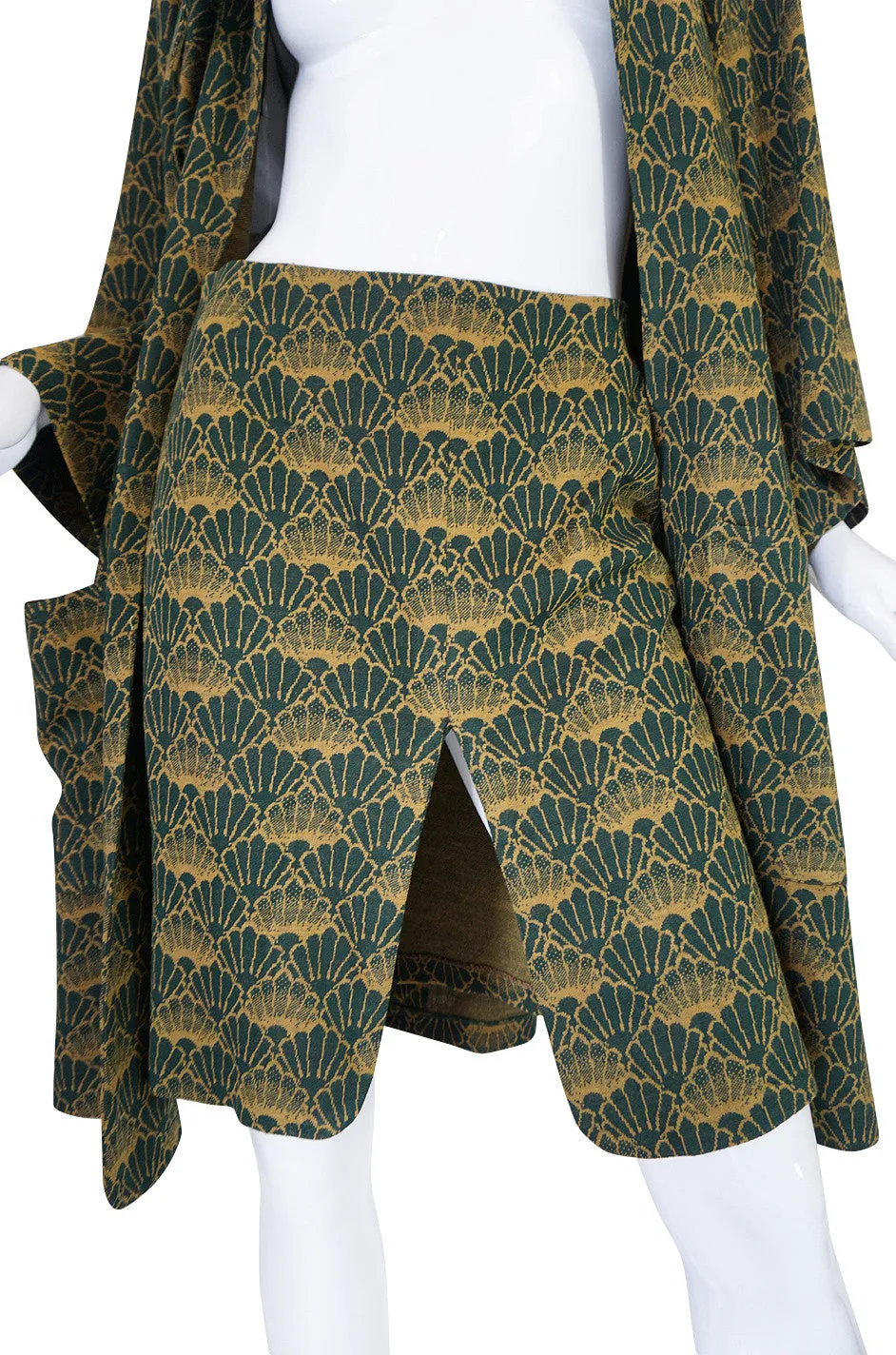 1960s Print Jersey Knit Biba Skirt & Jacket Suit