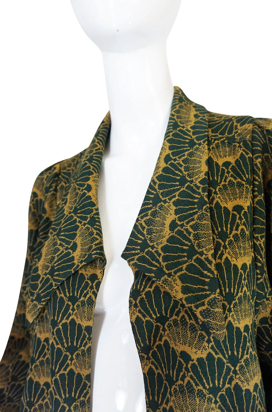 1960s Print Jersey Knit Biba Skirt & Jacket Suit