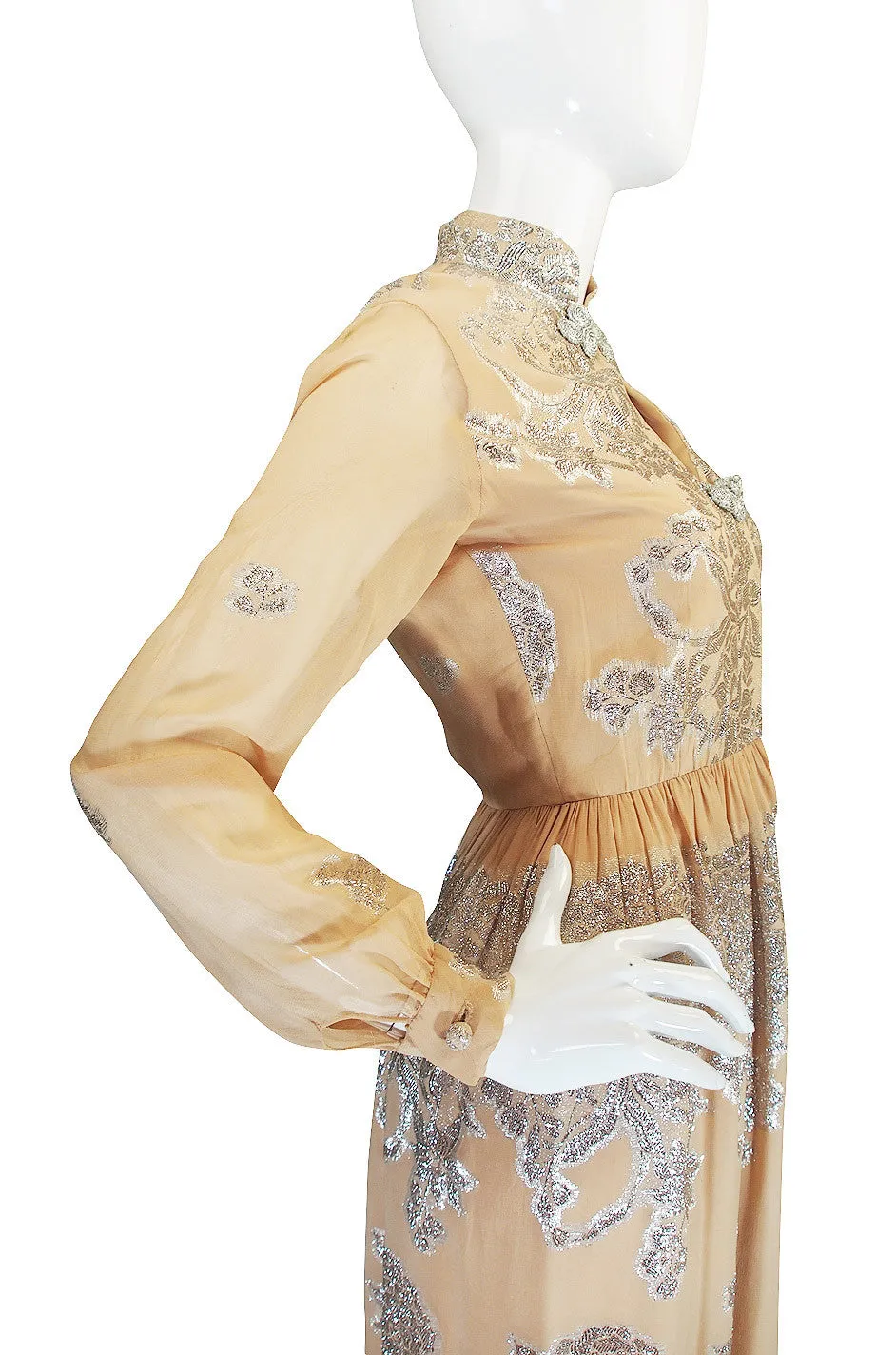1960s Silk and Silver Thread Oscar de la Renta Dress