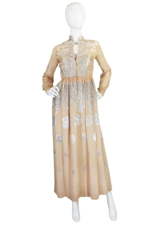1960s Silk and Silver Thread Oscar de la Renta Dress