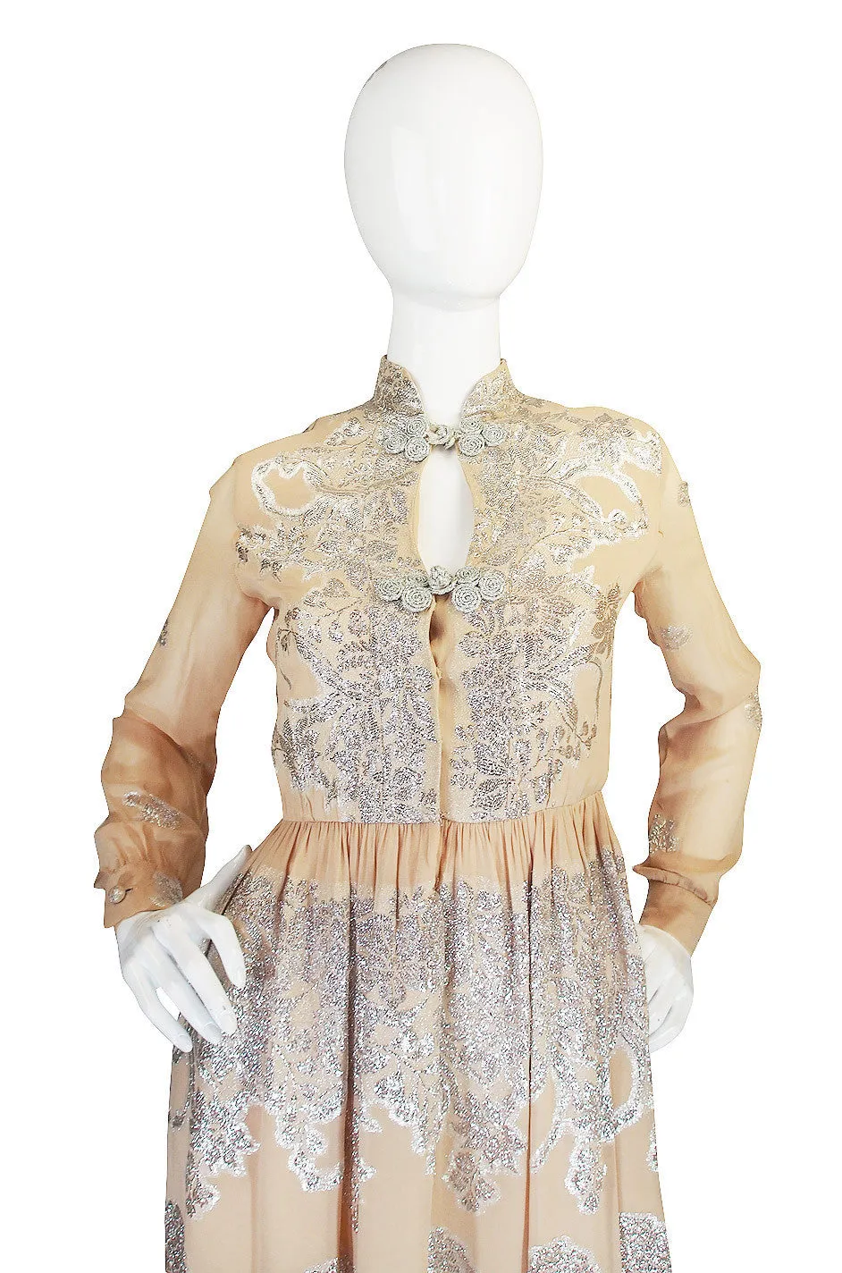 1960s Silk and Silver Thread Oscar de la Renta Dress