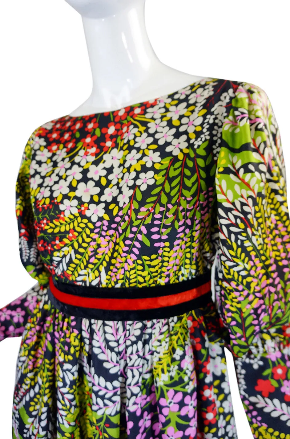1960s Silk Floral Mollie Parnis Maxi Dress