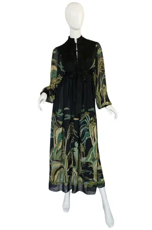 1960s Teal Traina New With Tags Printed Chiffon Dress