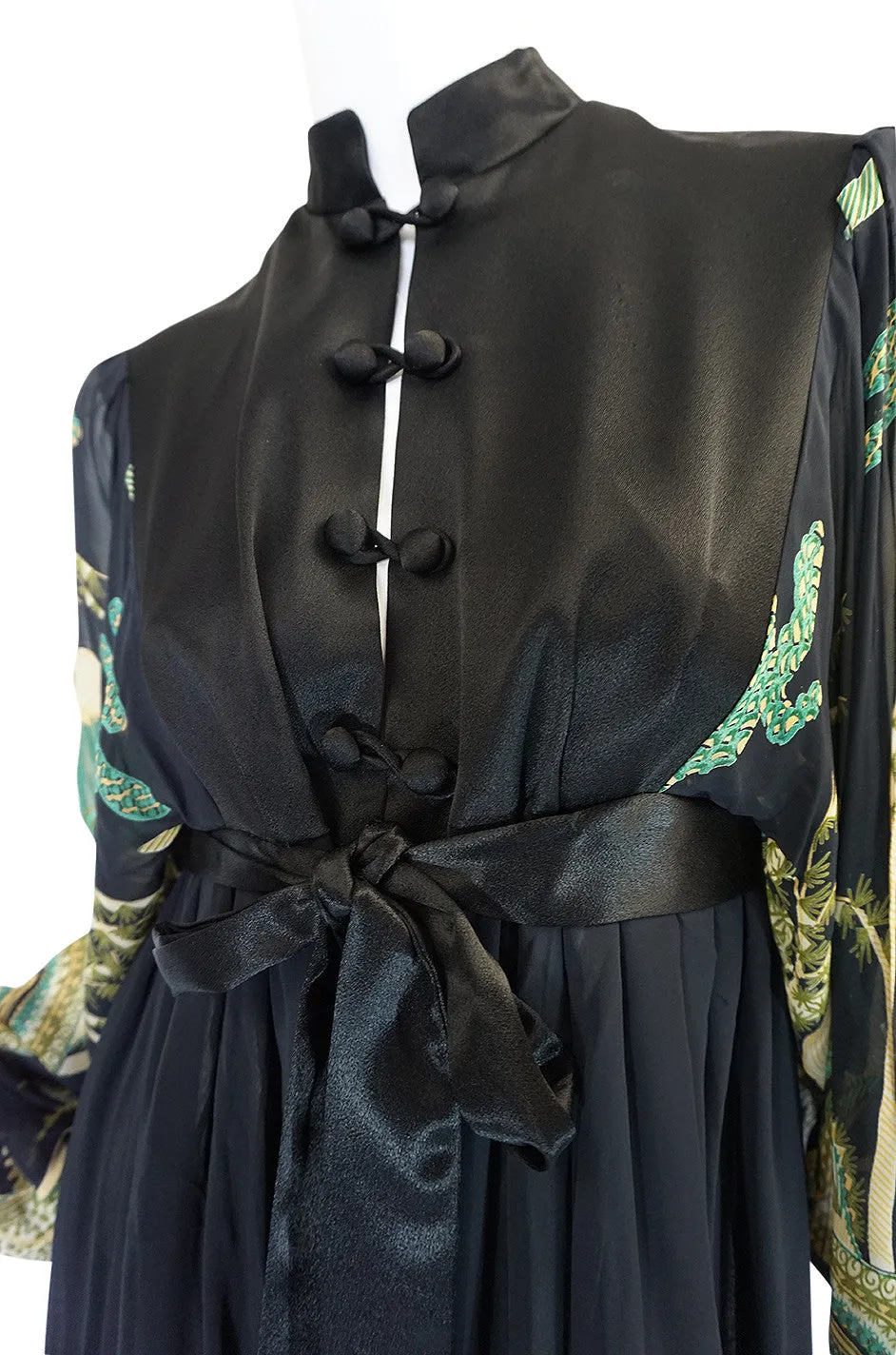 1960s Teal Traina New With Tags Printed Chiffon Dress