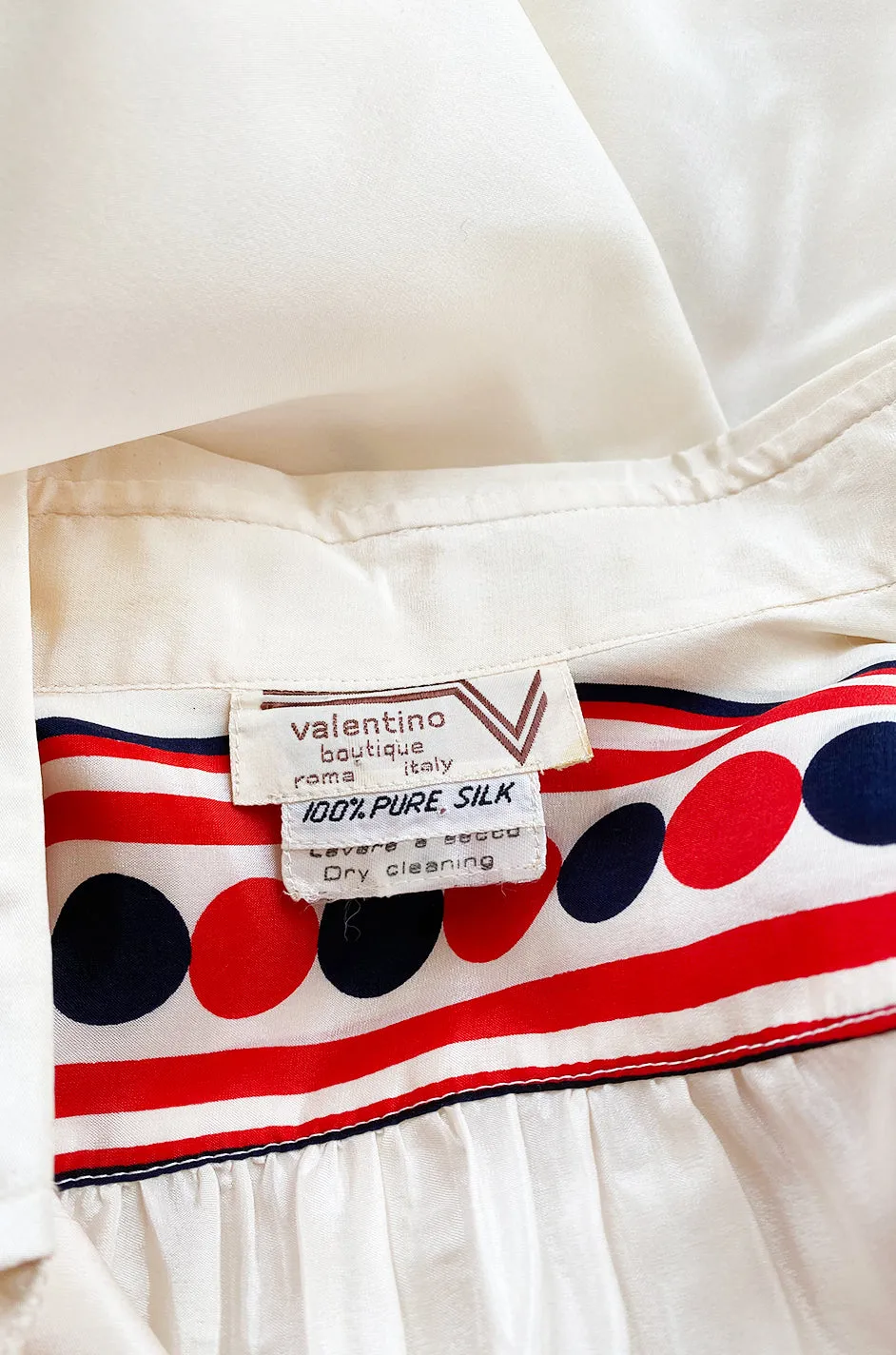 1960s Valentino Two Piece Ivory and Red Striped Silk Skirt & Top Set