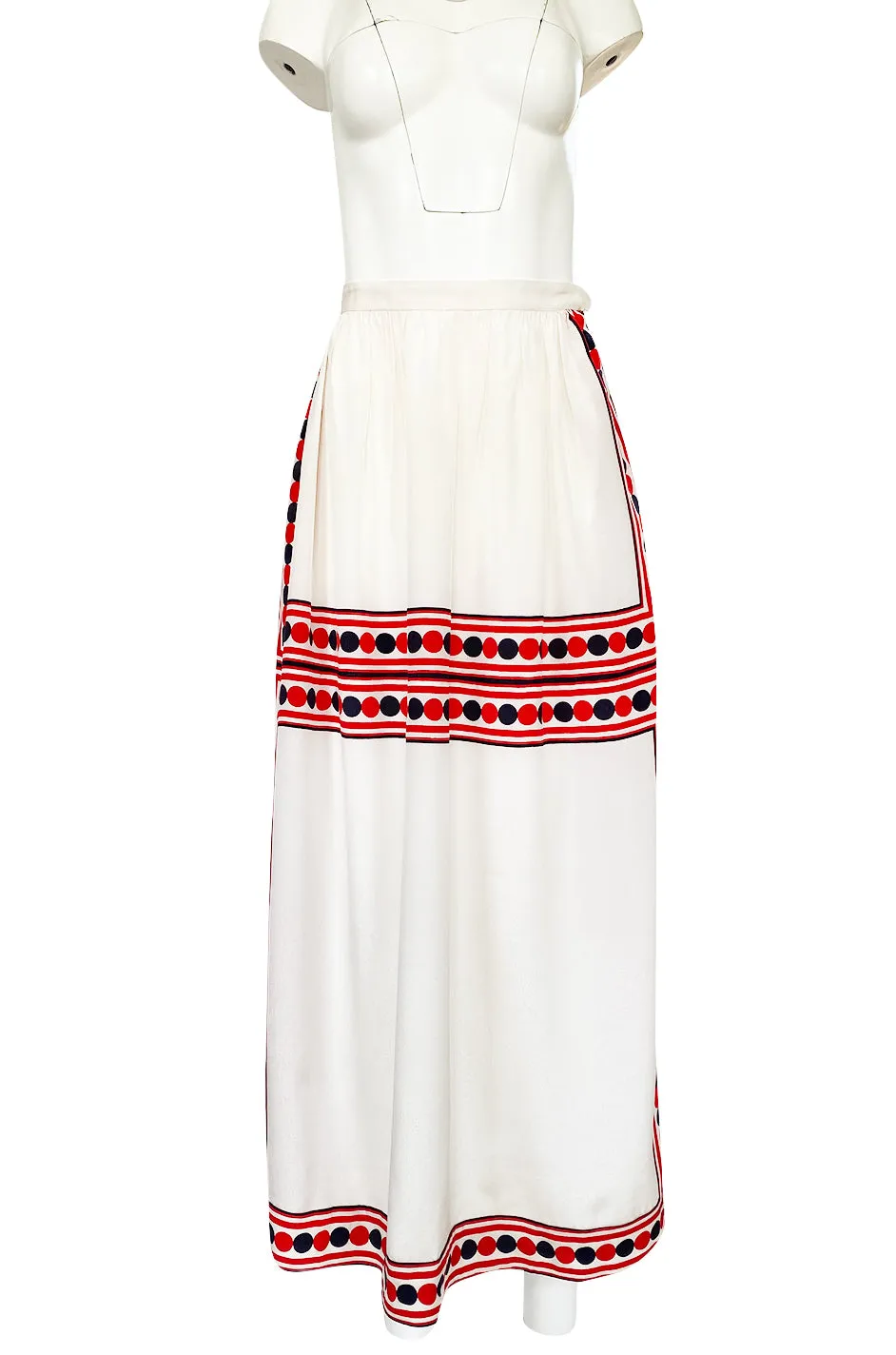 1960s Valentino Two Piece Ivory and Red Striped Silk Skirt & Top Set