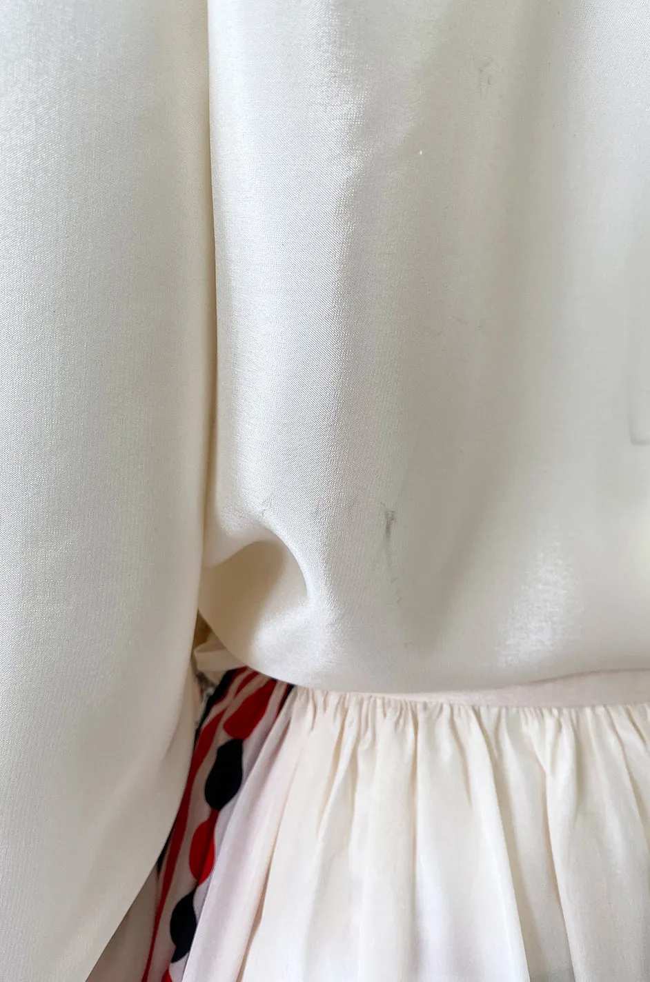1960s Valentino Two Piece Ivory and Red Striped Silk Skirt & Top Set
